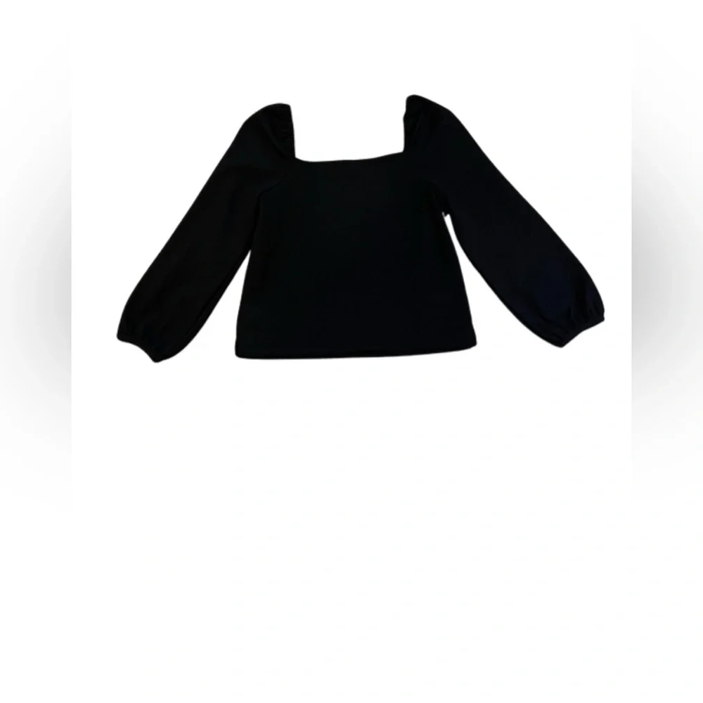 Madewell Black Square Neck Long Sleeve Puff Blouse